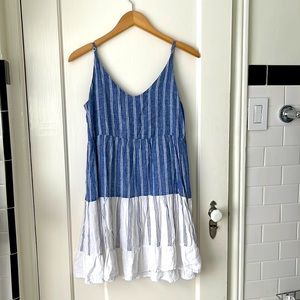 Rails Blue Striped Linen-Blend Dress XS